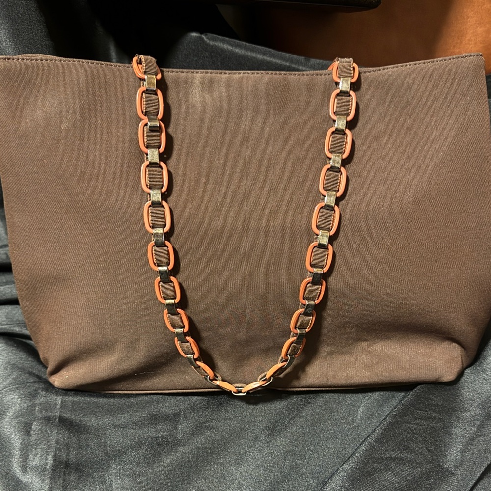 Salvatore Ferragamo Nylon Brown Tote Bag with Link Wooden Shoulder Strap